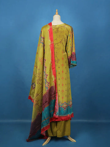 Olive Green Floral Design Crepe Palazzo Salwar Suit - Diadem