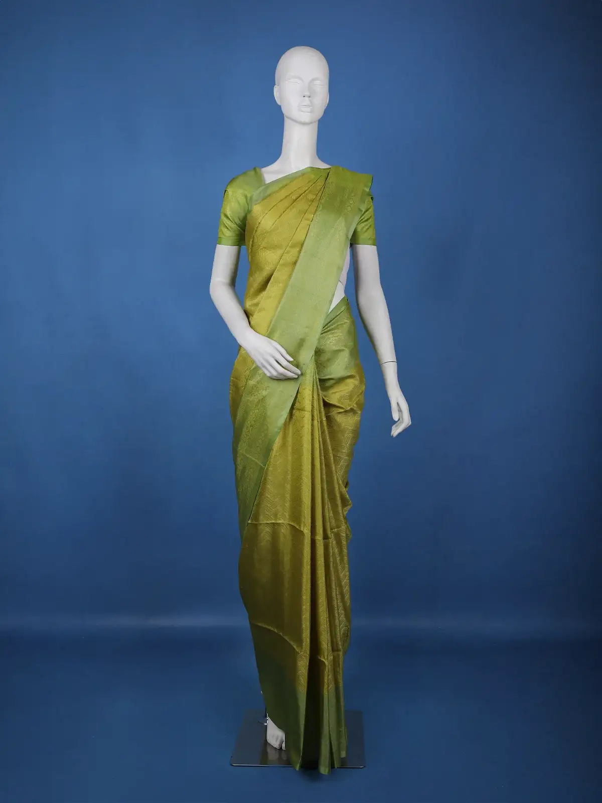 Olive Green Floral Design Zari Woven Soft Silk Saree - Diadem