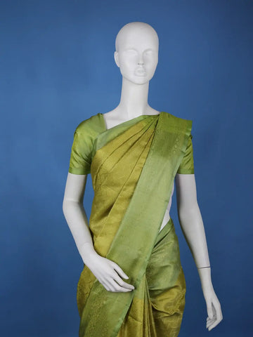 Olive Green Floral Design Zari Woven Soft Silk Saree - Diadem