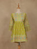 Olive Green Floral Printed Cotton Kurti Top - Diadem