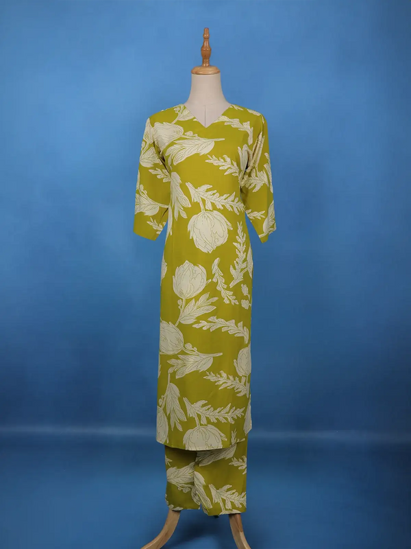 Olive Green Premium Pure Mul Cotton 2-Piece Readymade Salwar Suit Set – Medium to 2XL