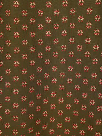 Olive Green Floral Printed Cotton Salwar Suit - Diadem