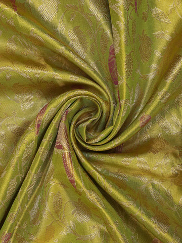 Olive Green Floral Woven Pure Kanchipuram Silk Saree - Diadem