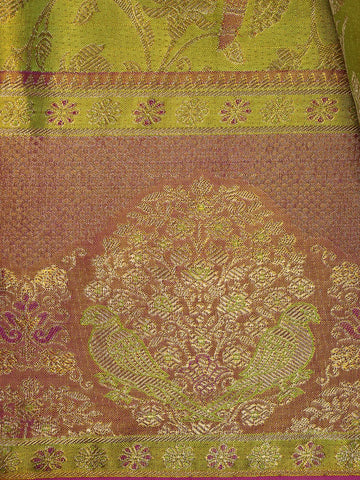Olive Green Floral Woven Pure Kanchipuram Silk Saree - Diadem
