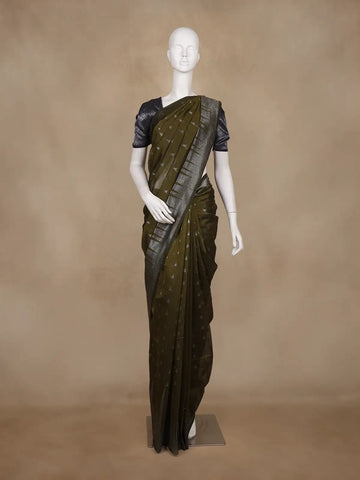 Olive Green Geometric Woven Kota Cotton Saree - Diadem
