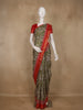 Olive Green Kalamkari Printed Cotton Saree with Contrast Red Border