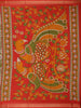 Olive Green Kalamkari Printed Cotton Saree with Contrast Red Border