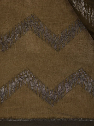 Olive Green Zigzag Woven Kota Cotton Saree - Diadem