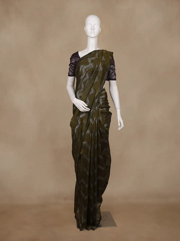 Olive Green Zigzag Woven Kota Cotton Saree - Diadem