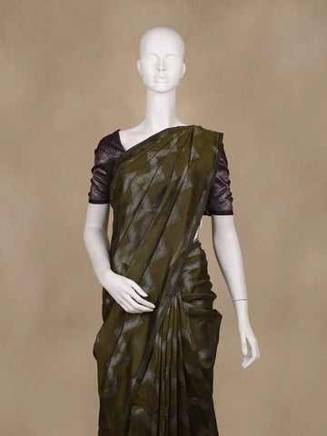 Olive Green Zigzag Woven Kota Cotton Saree - Diadem
