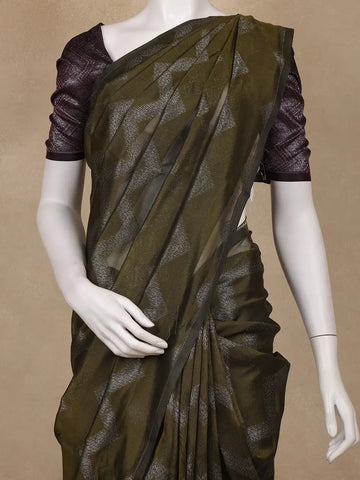 Olive Green Zigzag Woven Kota Cotton Saree - Diadem