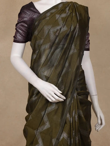 Olive Green Zigzag Woven Kota Cotton Saree - Diadem