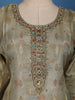Olive Grey Embroidered Tussar Silk Straight Cut Salwar Suit With Woven Dupatta