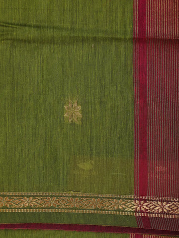 Olive Green Floral Butta Fancy Cotton Saree - Diadem