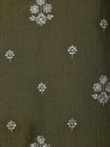 Olive Green Floral Designed Tissue Silk Salwar Suit - Diadem