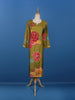 Olive Green Floral Printed Semi Silk Kurti - Diadem