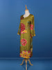 Olive Green Floral Printed Semi Silk Kurti - Diadem