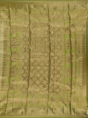Olive Green Floral Woven Motifs Pure Kanchipuram Tissue Silk Saree - Diadem