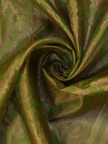 Olive Green Floral Woven Motifs Pure Kanchipuram Tissue Silk Saree - Diadem