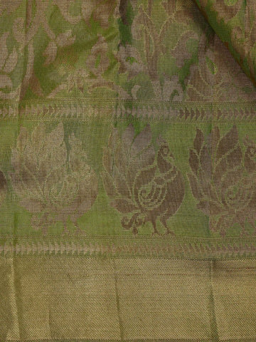 Olive Green Floral Woven Motifs Pure Kanchipuram Tissue Silk Saree - Diadem