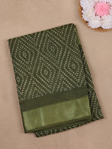 Olive Green Geometric Dotted Designed Fancy Cotton Saree - Diadem