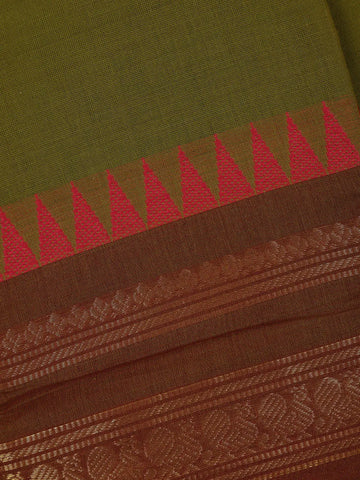 Olive Green Solid Design Cotton Fancy Saree - Diadem