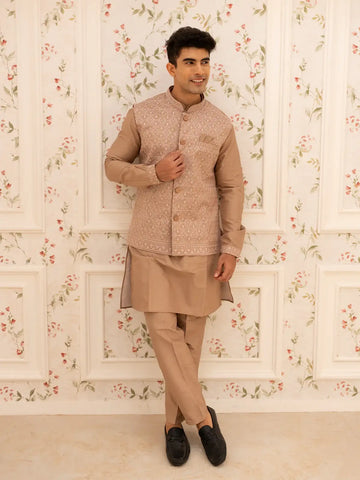 Onion Pink Embroidered Cotton Kurta For Men - Diadem