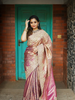 Onion Pink Floral Design Banarasi Silk Saree - Diadem