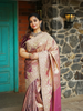 Onion Pink Floral Design Banarasi Silk Saree - Diadem