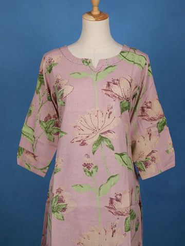 Onion Pink Floral Designed Cotton Salwar Suit - Diadem