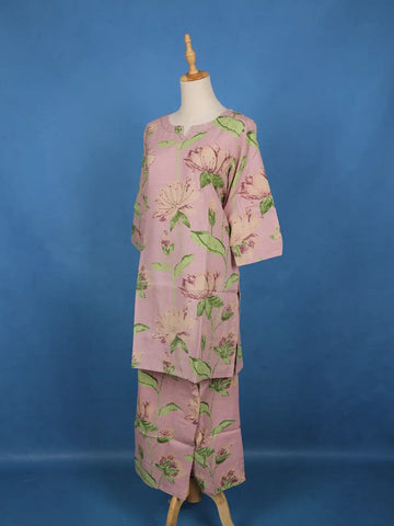 Onion Pink Floral Designed Cotton Salwar Suit - Diadem
