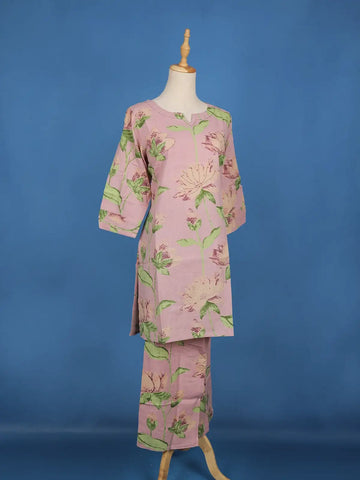 Onion Pink Floral Designed Cotton Salwar Suit - Diadem