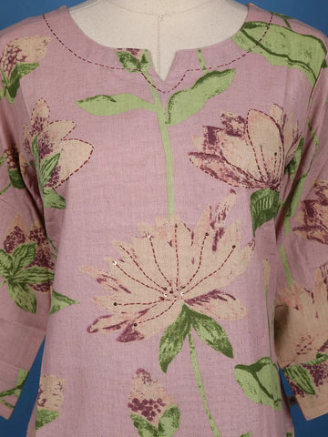 Onion Pink Floral Designed Cotton Salwar Suit - Diadem