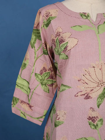 Onion Pink Floral Designed Cotton Salwar Suit - Diadem