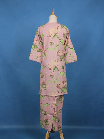 Onion Pink Floral Designed Cotton Salwar Suit - Diadem