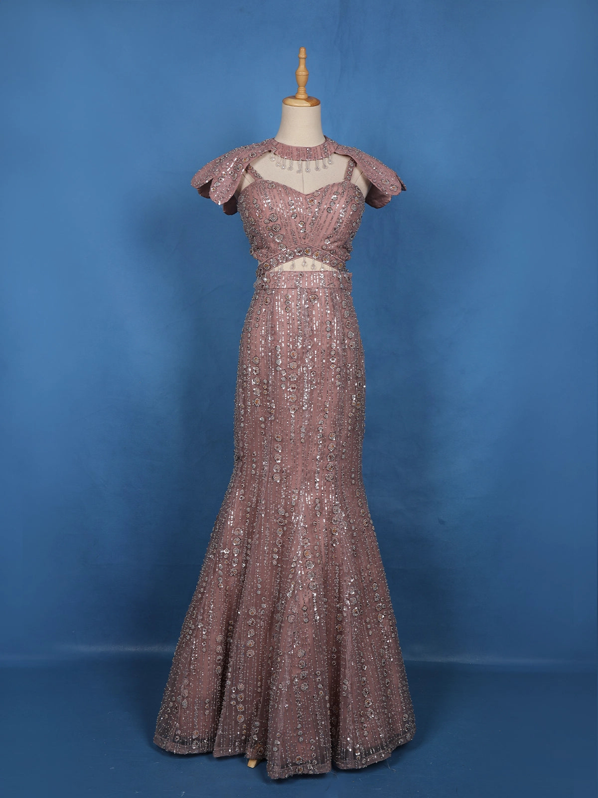 Onion Pink Floral Sequins Embroidered Party Wear Mermaid Net Lehenga