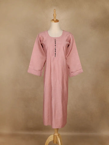 Onion Pink Solid Cotton Kurti With Button Detailing - Diadem