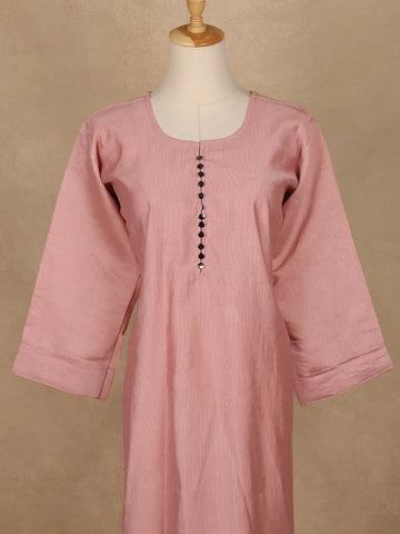 Onion Pink Solid Cotton Kurti With Button Detailing - Diadem