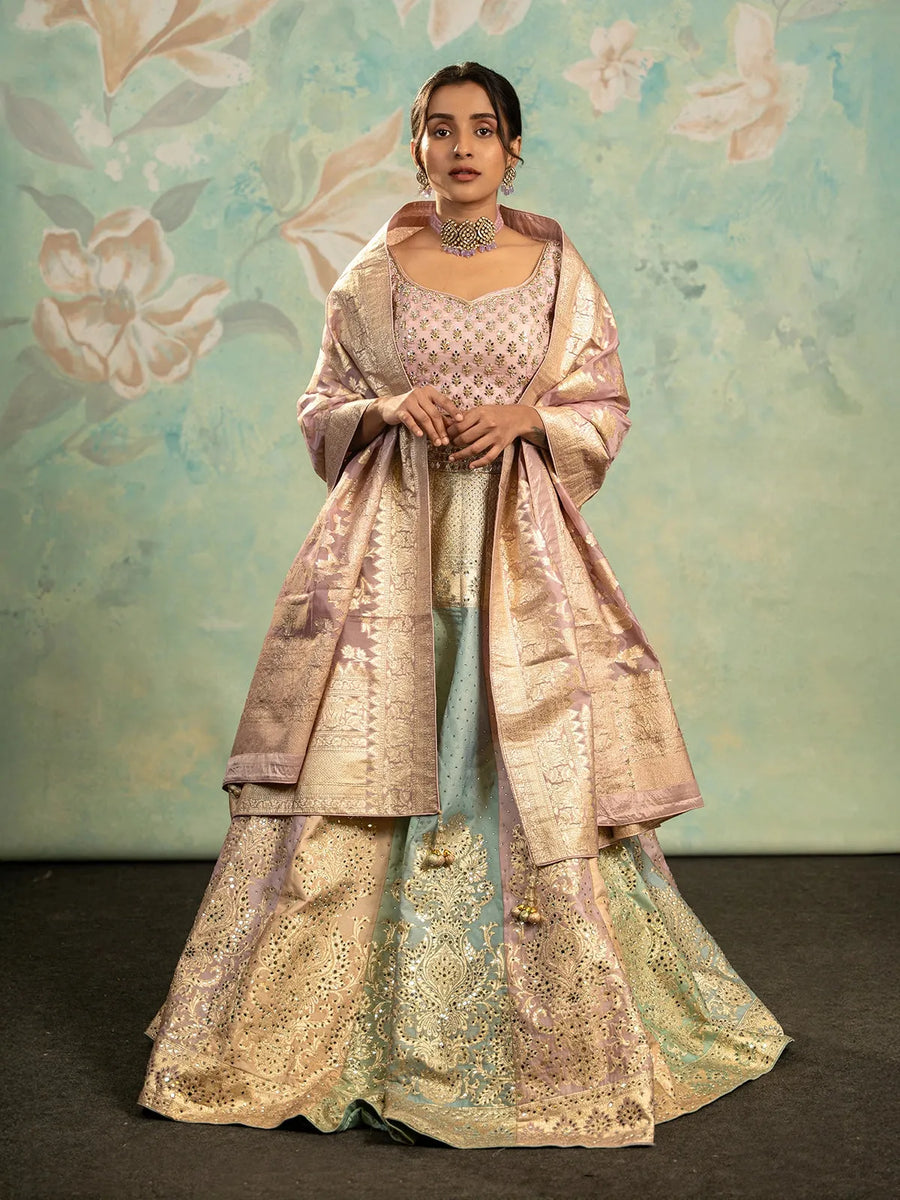 Grey Banarasi Silk Bridesmaid Lehenga With Intricate Hand Embroidery main image 1