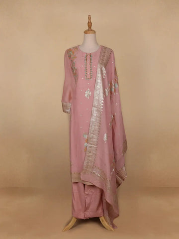 Onion Pink Floral Design Organza Salwar Suit - Diadem