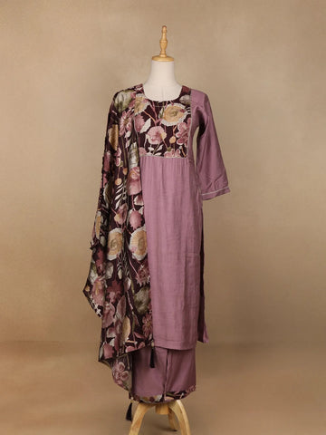 Onion Pink Floral Designed Salwar Suit - Diadem