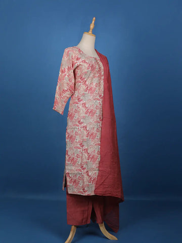 Onion Pink Floral Printed Cotton Salwar Suit - Diadem
