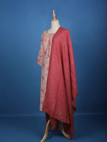 Onion Pink Floral Printed Cotton Salwar Suit - Diadem