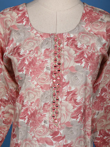 Onion Pink Floral Printed Cotton Salwar Suit - Diadem