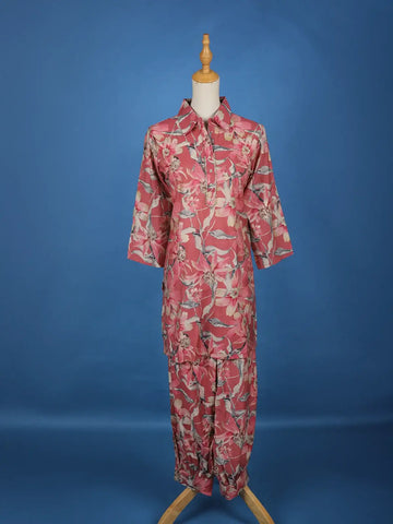 Onion Pink Floral Printed Cotton Salwar Suit - Diadem