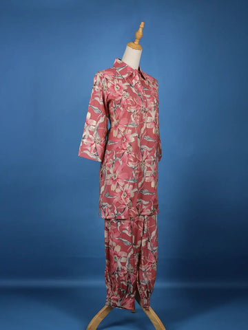 Onion Pink Floral Printed Cotton Salwar Suit - Diadem