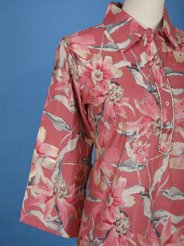 Onion Pink Floral Printed Cotton Salwar Suit - Diadem