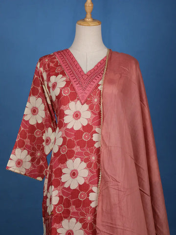 Onion Pink Floral Printed Cotton Salwar Suit - Diadem
