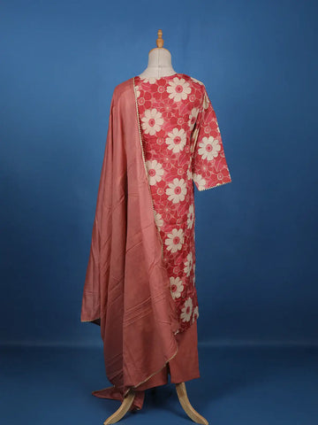 Onion Pink Floral Printed Cotton Salwar Suit - Diadem