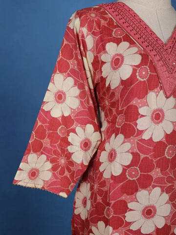 Onion Pink Floral Printed Cotton Salwar Suit - Diadem